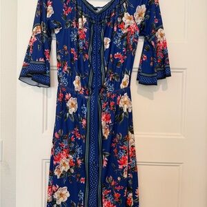 Floral Long Sleeve Dress in Blue